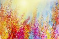 Abstract watercolor original landscape painting imagination colorful of beauty flowers Royalty Free Stock Photo