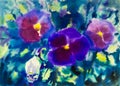 Abstract watercolor original painting purple color of petunia flower