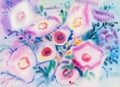 Abstract watercolor original painting purple,pink color of morning glory