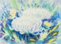 Abstract watercolor original painting white,purple color chrysanthemum