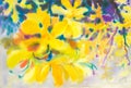 Abstract watercolor original painting yellow color of golden shower tree flowers Royalty Free Stock Photo