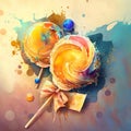 Abstract, watercolor painting, cakes, candy, sweets, candy, snacks, fashionable modern art wall