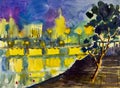Abstract watercolor painting colorful of night light in the city Royalty Free Stock Photo