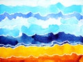 Abstract watercolor painting mountain range, sea ocean wave, cloud sky