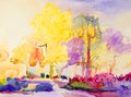 Abstract watercolor painting original colorful of garden beauty.