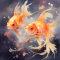 An abstract watercolor painting of a pair of goldfish representing fertility and good luck. Generative AI