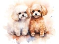 Abstract watercolor painting of a pair of poodle. The Poodle is a small-bodied dog and many colors. Generative AI