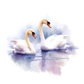 Abstract watercolor painting of a pair of swans. Generative AI