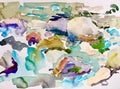 Abstract watercolor painting of stones in the river