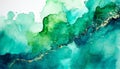 Abstract watercolor painting in teal and green color with fluid shapes. Textured blotches and blobs Royalty Free Stock Photo