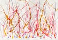 Abstract watercolor on paper. Background neurons red, yellow and