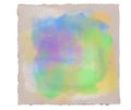 Abstract watercolor pastel splashes in blue, green and purple on handmade rough aquarell paper