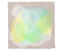 Abstract watercolor pastel splashes in blue, green, turquoise and yellow on handmade rough aquarell paper sheet.