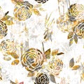 Abstract watercolor pattern of flowers and rose leaves