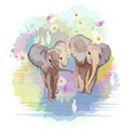 Abstract watercolor pattern Two funny little babies elephants Royalty Free Stock Photo