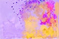 Abstract watercolor pattern. Yellow, pink, blue spots and streaks on a lilac background. Royalty Free Stock Photo