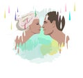 Abstract watercolor portrait of couple in love, colorful illustrations man and woman