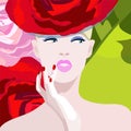 Abstract watercolor portrait pattern woman model in hat red Rose Royalty Free Stock Photo