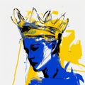 Abstract Watercolor Queen Head In Yellow And Azure Crown