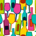 Abstract watercolor seamless pattern, multicolor wine glasses an Royalty Free Stock Photo