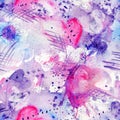 Abstract watercolor seamless pattern with splatter spots, lines, drops, splashes and hearts Royalty Free Stock Photo