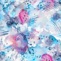 Abstract watercolor seamless pattern with splatter spots, lines, drops, splashes and hearts Royalty Free Stock Photo