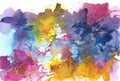 Abstract watercolor smear blot painting. Color long horizontal texture background