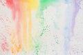 Abstract watercolor stains, iridescent texture in colorful shades of vivid bright colors on white paper, rainbow