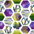 Abstract watercolor textured hexagon shapes seamless pattern. Royalty Free Stock Photo