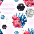 Abstract watercolor tropical seamless pattern. Royalty Free Stock Photo