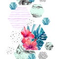 Abstract watercolor tropical seamless pattern. Royalty Free Stock Photo