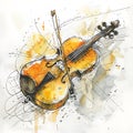 Abstract Watercolor Violin and Bow Artwork