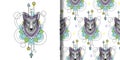 Abstract Watercolor Wolf print and seamless pattern