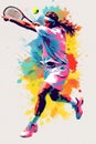 Abstract watercolour painting of an athlete male tennis player at a match sport tournament