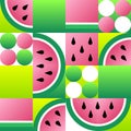 Abstract watermelon seamless pattern. Geometric background with fruit slice in trendy gradient colours.