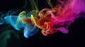 Abstract wave of colorful smoke. Pink, orange, yellow, green, blue acrylic swirls in black water. Creative background Royalty Free Stock Photo