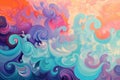 An abstract wave composition with sweeping curves of turquoise, coral, and violet, forming a Ai ganerated Royalty Free Stock Photo
