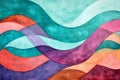 An abstract wave composition with sweeping curves of turquoise, coral, and violet, forming a Ai ganerated Royalty Free Stock Photo