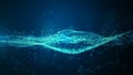 Abstract wave of data dots in a technology network. Technology blockchain connection, Artificial Intelligence, and Big data