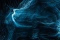 Abstract wave of digital weave lines connecting network dots and dark background