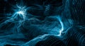 Abstract wave of digital weave lines connecting network dots and dark background