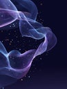 Abstract wave forms with particles floating in space, dark background. Royalty Free Stock Photo