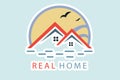 Abstract Wave and House Home Sticker logo design.