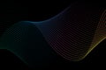 Abstract wave-like shape made up of colorful gradient lines on a black background Royalty Free Stock Photo