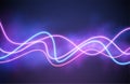 Abstract wave neon shape on pink smoke background. Vector glowing light lines. Dark neon background. Vector illustration Royalty Free Stock Photo