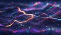 abstract wave particles. technology background with glowing dots and data network connection Royalty Free Stock Photo