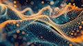 Abstract wave patterns, glowing particles, and hexagonal mesh design