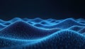 Abstract wave-shaped array glowing dots in blue. 3D data technology background, digital network structure, tech innovation. Royalty Free Stock Photo