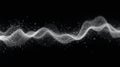 Abstract wave of white particles in motion on black background, dynamic flow of dust or energy in digital space. Royalty Free Stock Photo