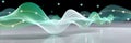 Abstract digital waveforms in green and white colors with glowing dots on a dark background, representing sound waves or Royalty Free Stock Photo